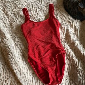 Vintage Red Ribbed One-Piece Swimsuit